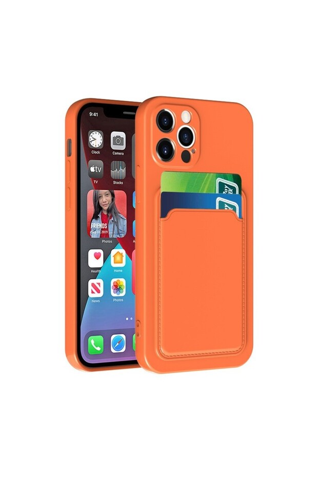 Protective Case with Card Holder Compatible with Apple iPhone 13 Orange - 2