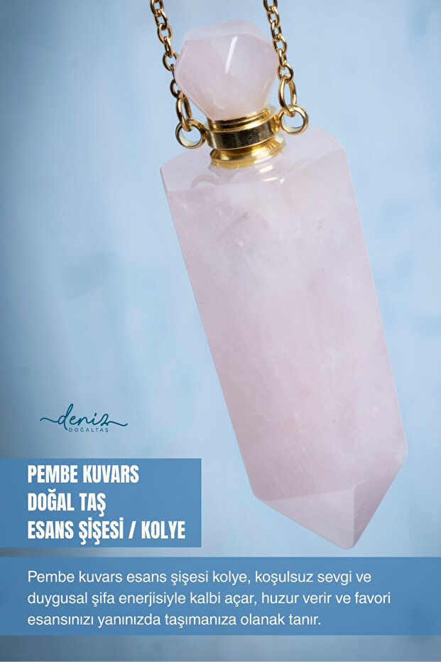 Certified Pink Quartz Natural Stone Essence Bottle / Pendant