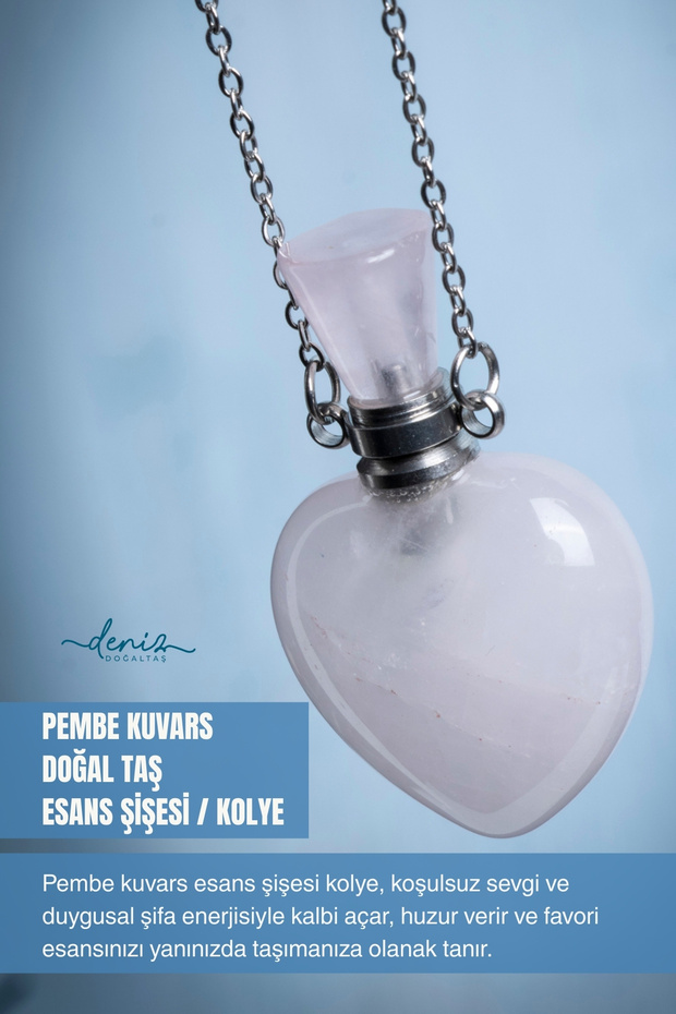 Certified Pink Quartz Natural Stone Essence Bottle / Pendant