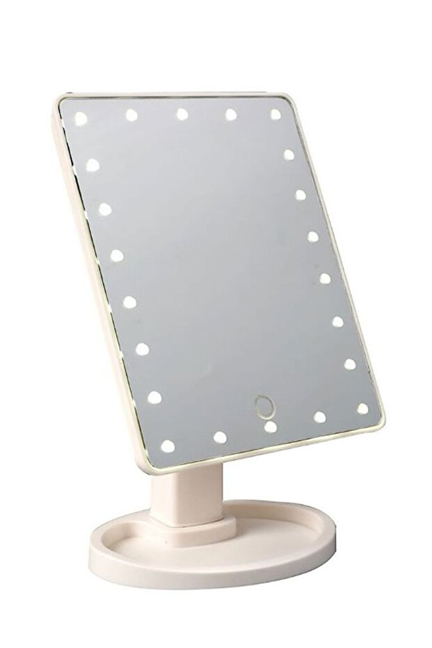 مرآة مكياج مكتبية مزودة بشاشة لمس LED باللون البيج - 1