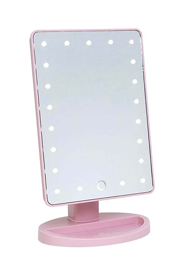 مرآة مكياج بإضاءة LED وردية 22 × 16 سم