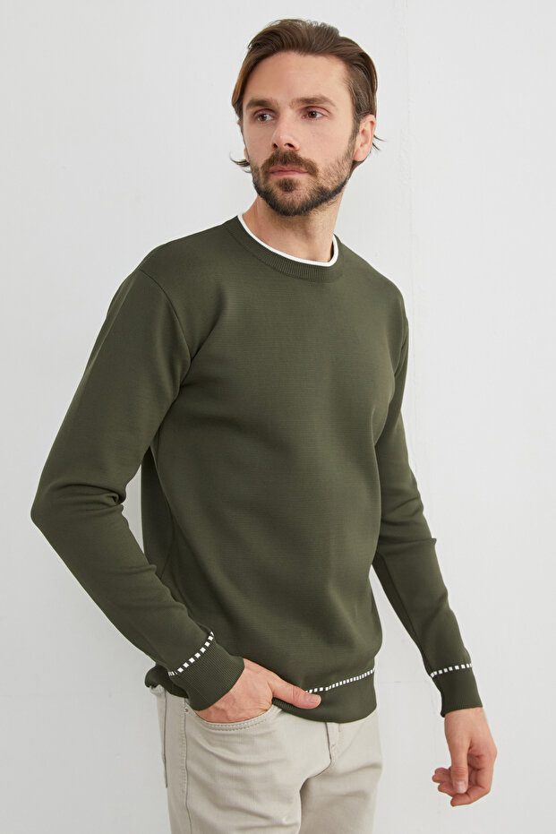 Basic Çizgili Bisiklet Yaka Triko Kazak - 1