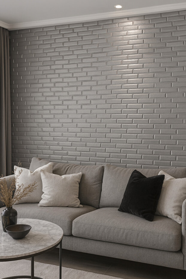 3D Kendinden Yapışkanlı Gri Piramit Desen Dekoratif Duvar Paneli - 5