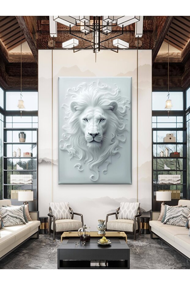 BEYAZ ASLAN BASKI KANVAS TABLO - 6