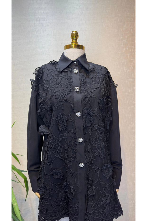 Siyah Dantelli Tunik - 1