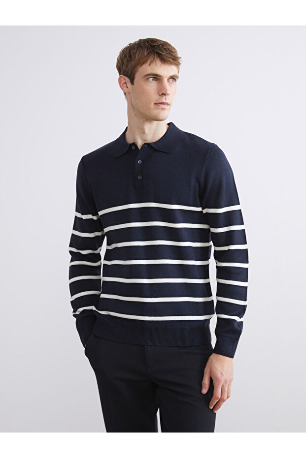 Esvab • Modern & Distinctive Devrik Roba Collar Striped Men's Knitwear Sweater