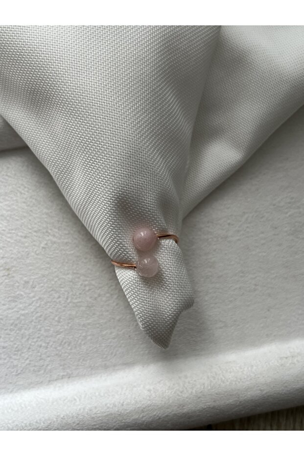 Two Stone Pink Quartz Copper Color Wire Ring Handmade