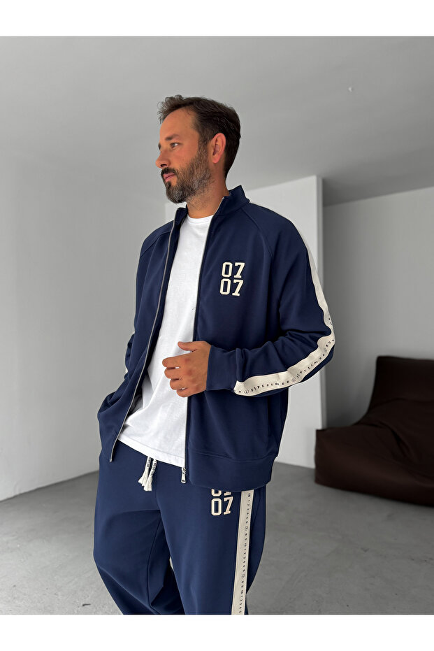 Синій 0707 Світшот із принтом та блискавкою RES-1006 - 2