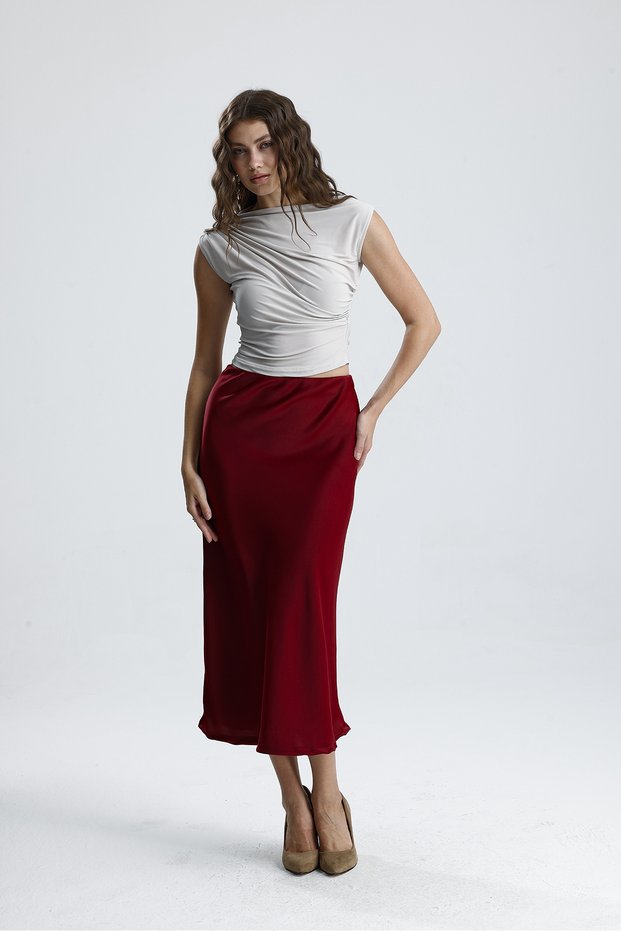 Women's High Waist Satin Midi Skirt