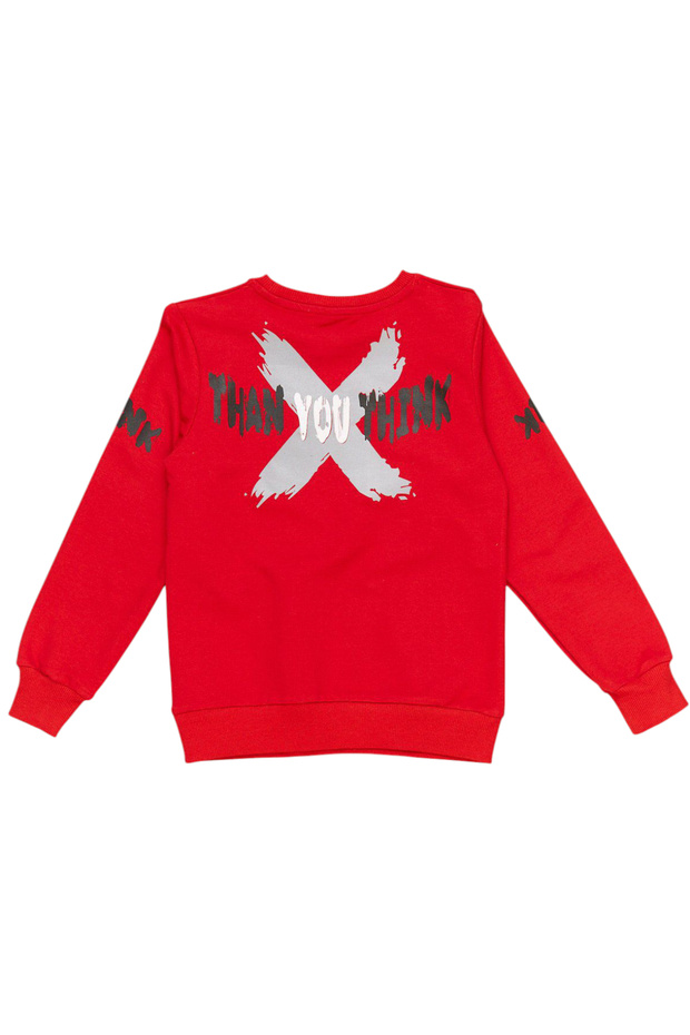 Boy's Red Sweatshirt with Stronger Text Pattern on the Front and Back and Zipper Pockets - 2