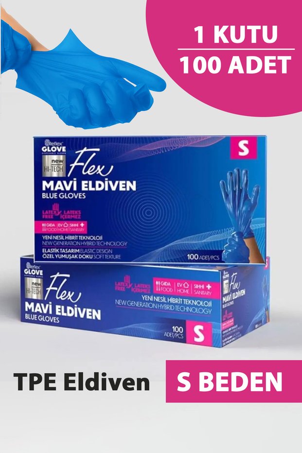 Disposable Flex Powder-Free Blue Size S Gloves 100-Piece Medical Examination Gloves Latex-Free