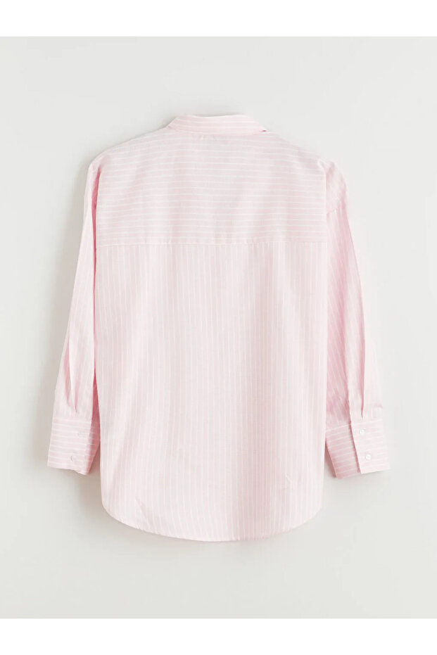 LCW Vision Pembe Çizgili Oversize Kadın Gömlek - 3