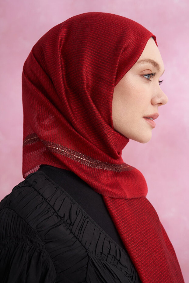 Sim Detailed Silk Shawl - Red