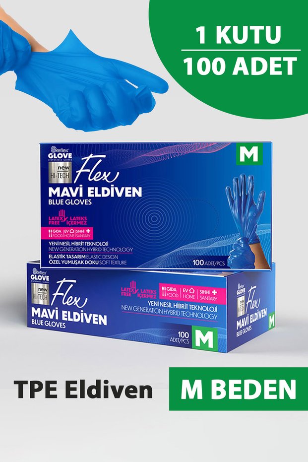 Disposable Flex Powder-Free Blue Size m Gloves 100-Piece Medical Examination Gloves Latex-Free