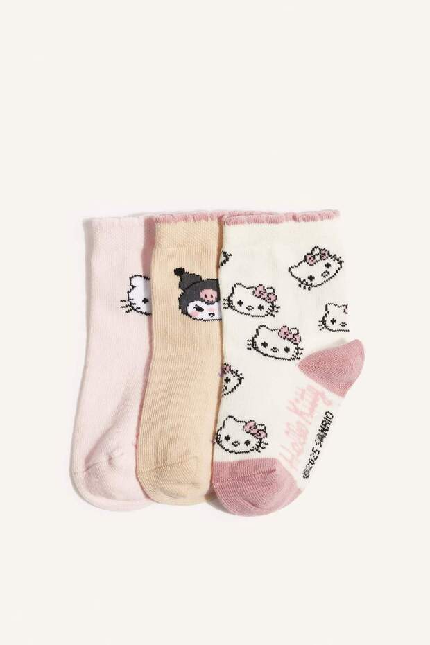 Kız Bebek Hello Kitty Kaydırmaz Taban 3'lü Pamuklu Uzun Çorap F6739A5NS - 3