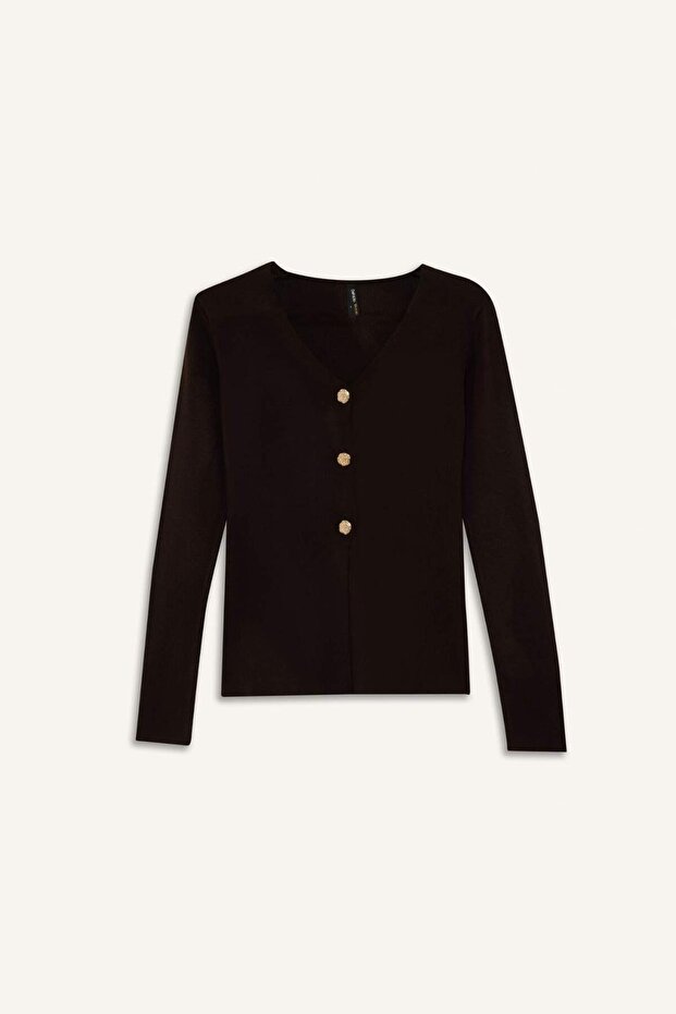 Fitted V-Neck Buttoned Knitwear Cardigan G3641Ax25Wn