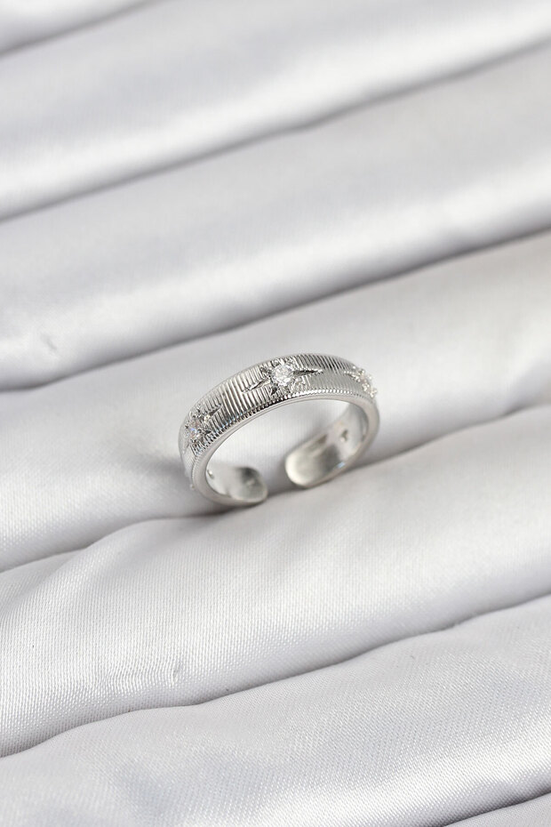 Brass Silver Color Zircon Stone Polar Star Model Women's Ring - Ebj250927W37986
