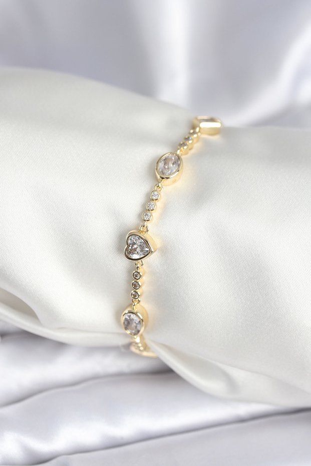Brass Gold Color Zircon Stone Heart Model Women's Bracelet - Ebj250927W38013