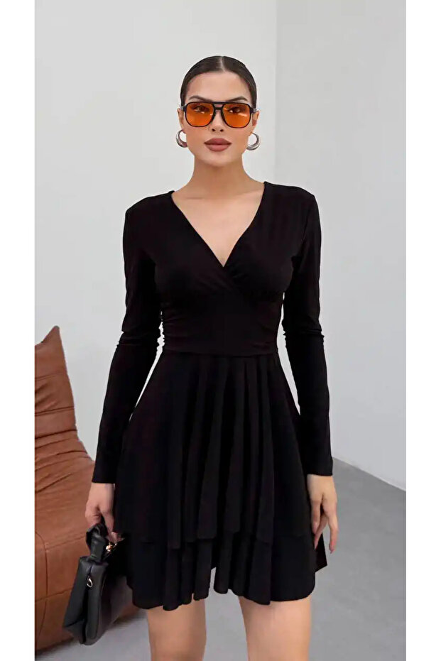 KRUVAZE YAKA CIFT KAT ELBISE - 5