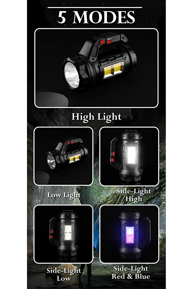 مصباح يدوي LED قابل لإعادة الشحن عالي السطوع مع مخرج USB وحزام كتف لحالات الطوارئ - 5
