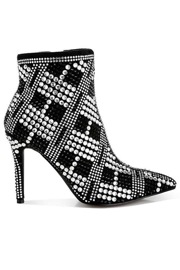 Women Rhinestones Studded Stiletto Heel Boots in Black