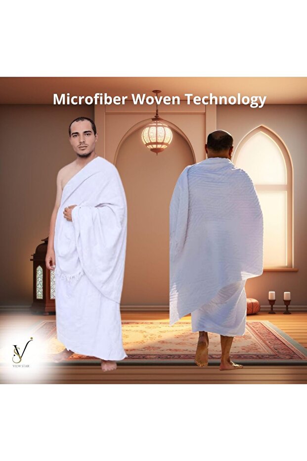 Viewstar Set of 2 Ahram Towels for Mens - Hajj & Umrah Ihram with Built-in Bag & Pins - 3