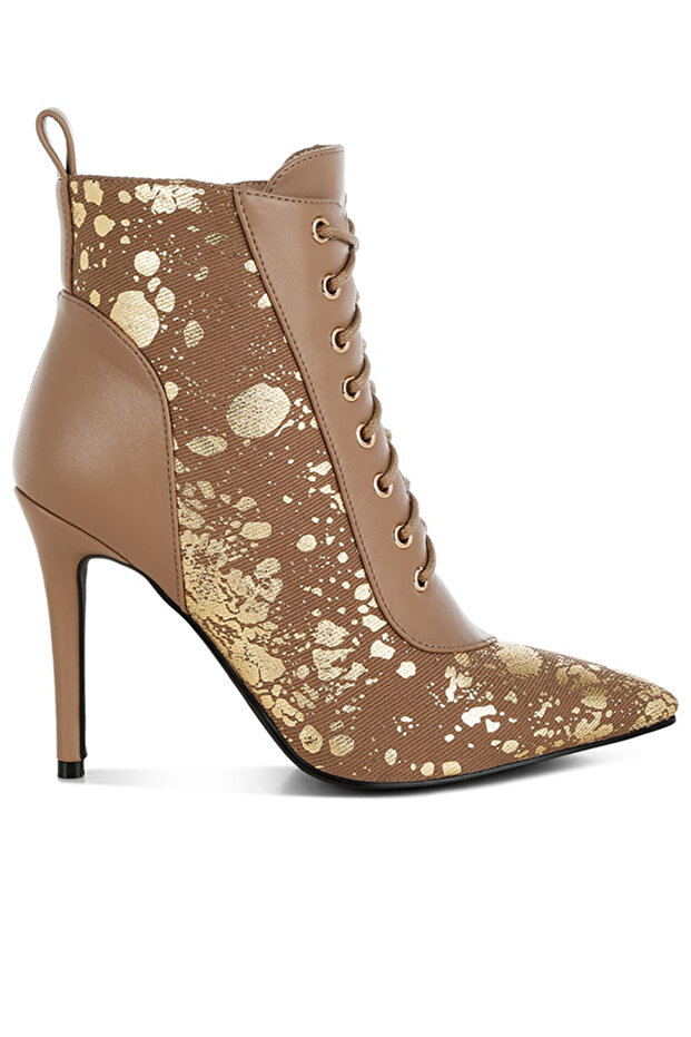 Women Abstract Pattern Lace-Up Ankle Boots in Brown