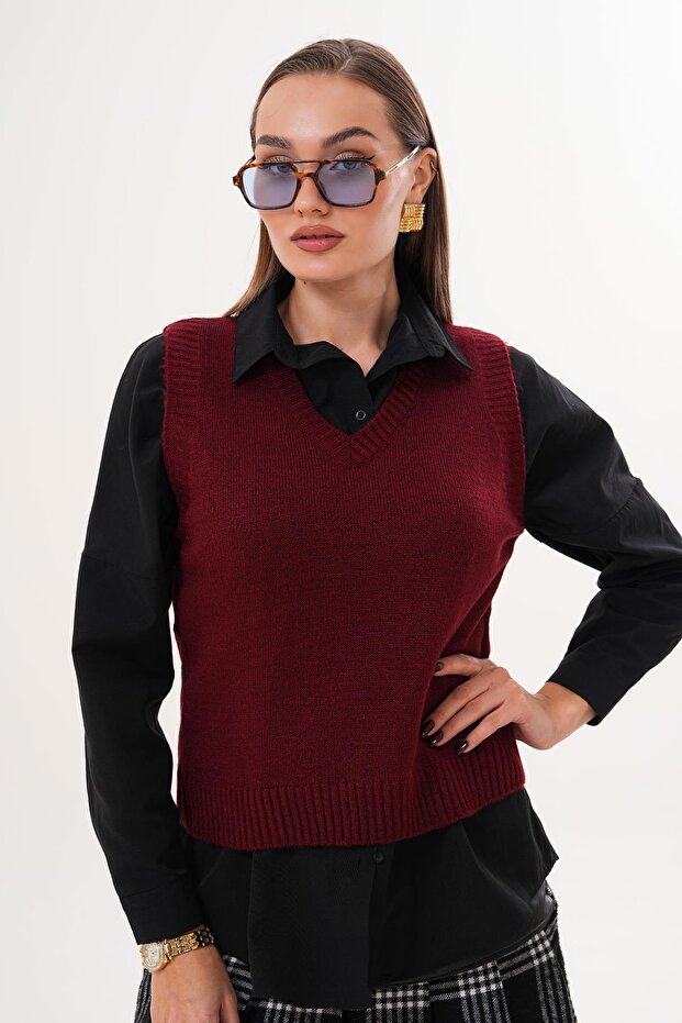 Kadın V Yaka Şardonlu Triko Örme Süveter 255169 - - 4