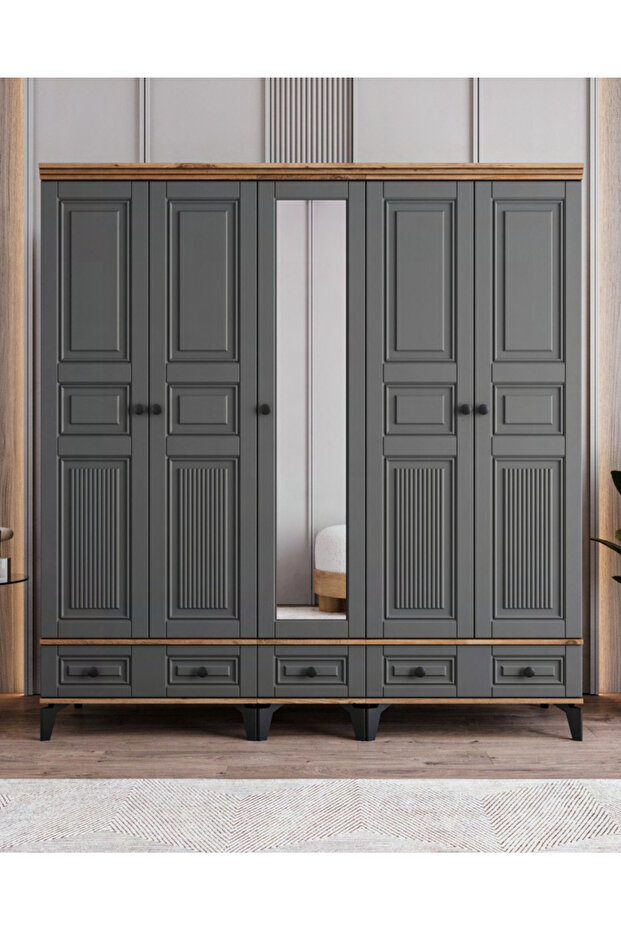 Terra 5 Kapılı Dolap / %100 MDF / Antrasit - 1