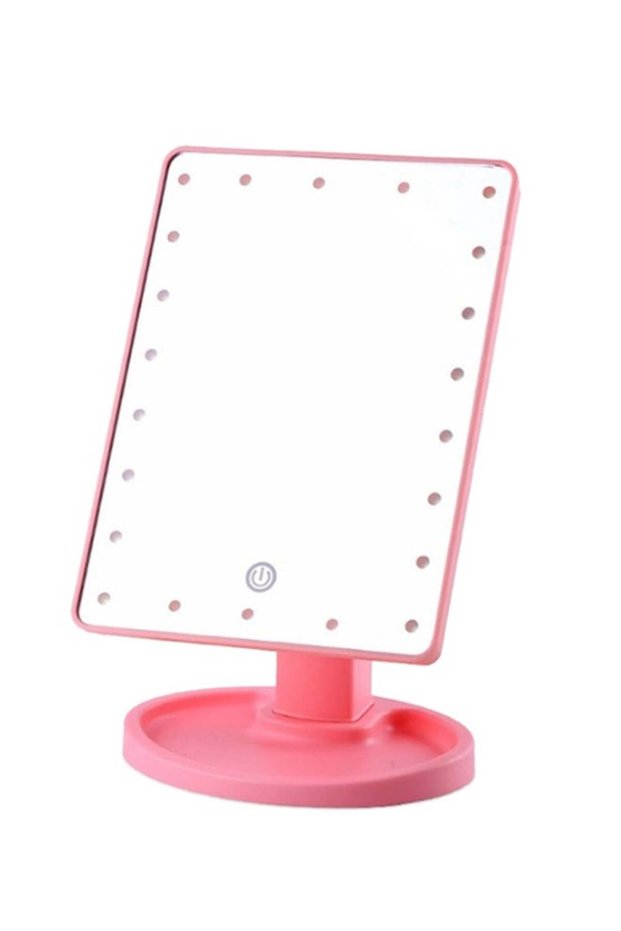 Makeup Mirror With LED Lights Pink 27x17centimeter