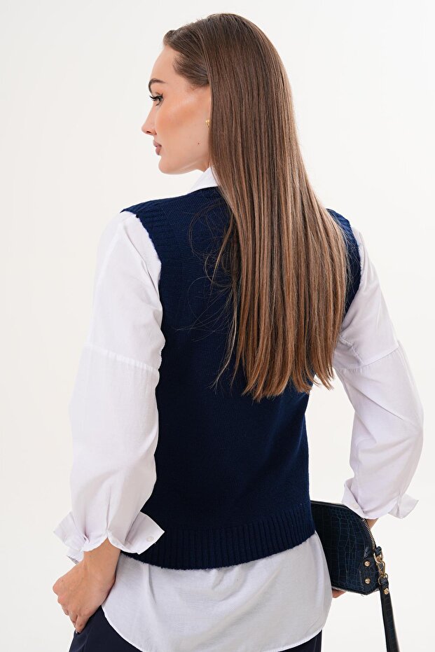 Kadın V Yaka Şardonlu Triko Örme Süveter 255169 - - 5