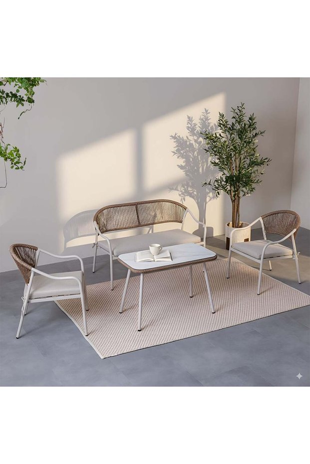 Vitara 4-Seater Outdoor Sofa Set | Steel Frame Garden Furniture | Modern Patio Seating