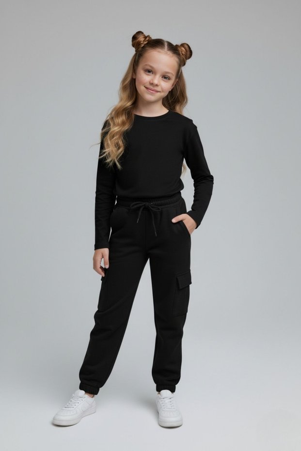 Unisex Kids Long Sleeve T-Shirt and Jogger Sweatpants with Cargo Pockets for Casual and School Wear