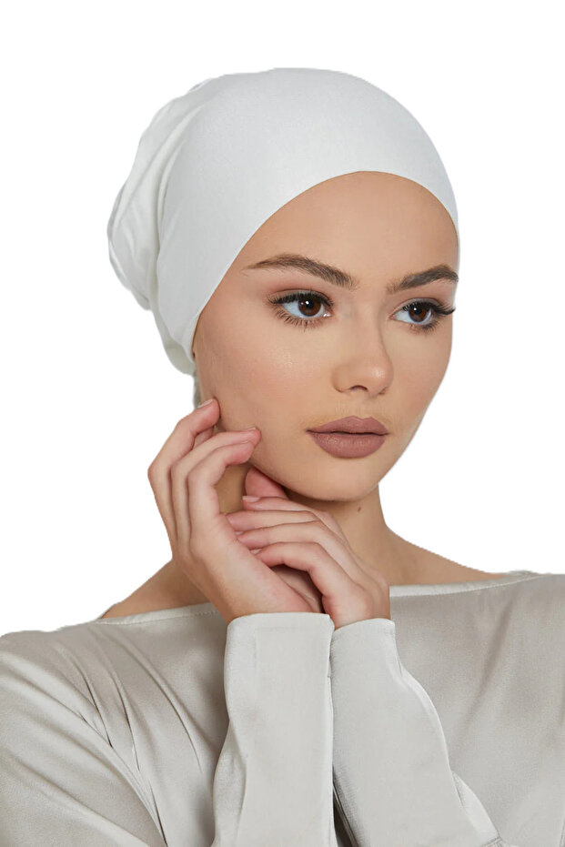 Women's Turban Cap with Tie-Back Closure, Muslim Head Wrap Bonnet- Off White