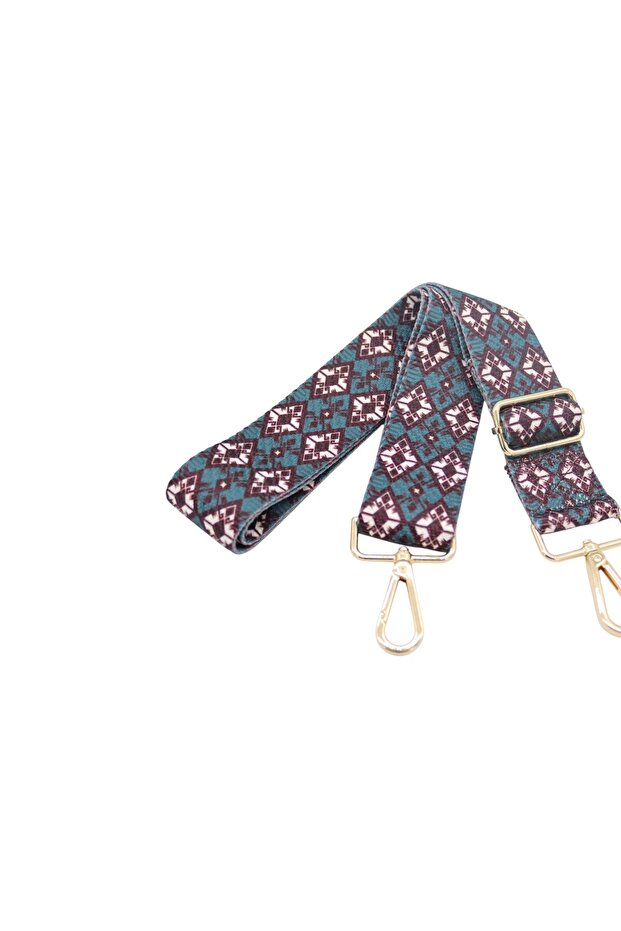 Turquoise Ethnic Patterned Polyester Adjustable Bag Shoulder Strap 4 Cmx 120 cm
