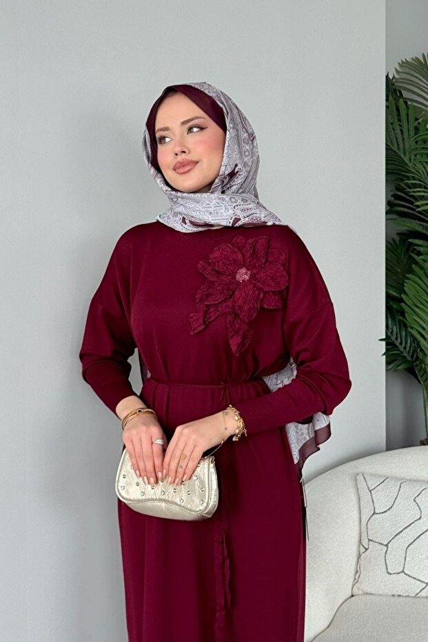 ÇİÇEK DETAYLI ELBİSE - 4