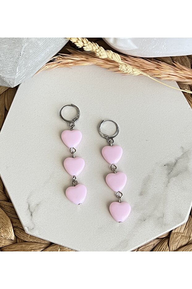 Pink Heart Dangle Earrings - 4