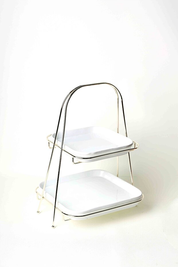 Two-Tier Presentation Ornament Set of 2 Plates – Metal Framed Serving & Decorative Accessory