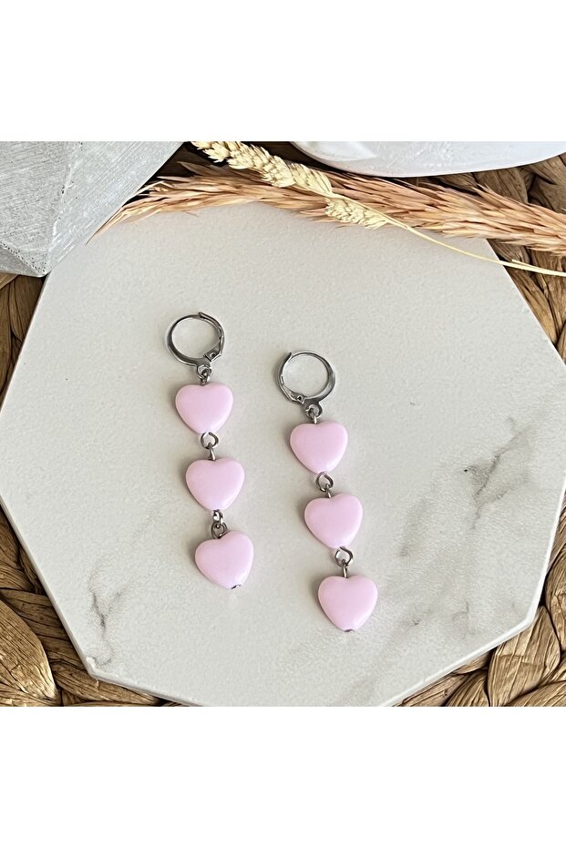 Pink Heart Dangle Earrings - 2