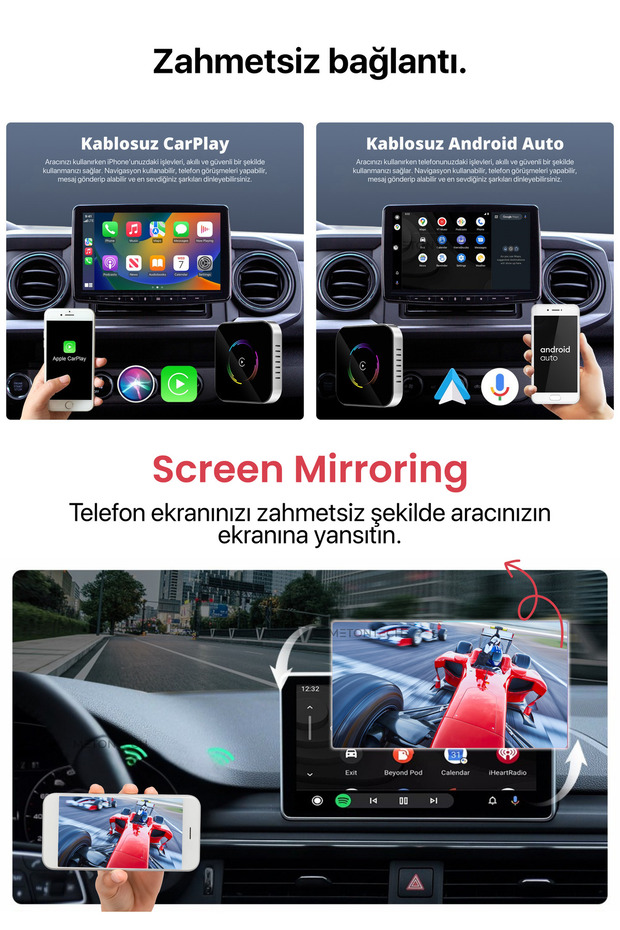 GT06 Android 13 | 8+128 GB Car Ai Box PlayStore, YouTube, Kablosuz CarPlay & Android Auto | SIM & TF - 6