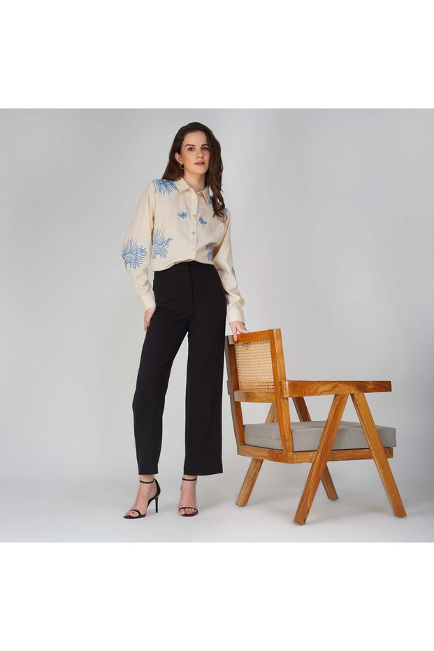 Soft Crepe Ladies Shirt – Collar Neck, Full Sleeves and Embroidery Detailing