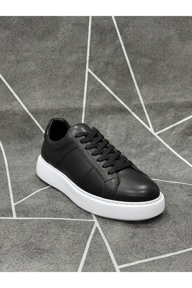 Black Genuine Leather Lace-Up Sneaker Shoes