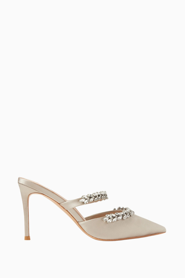 Autumn 90 Crystal Stone, Satin Pointed Toe Handmade, Fashionable and Elegant Mule