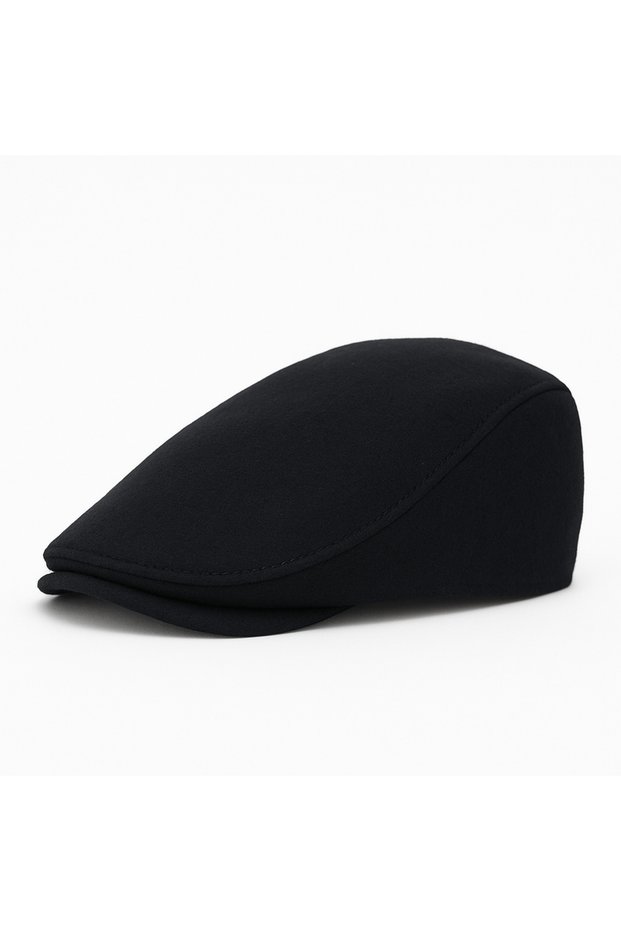 Black Men's Winter Cap with Elastic Back – Standard Size, Warm Hat