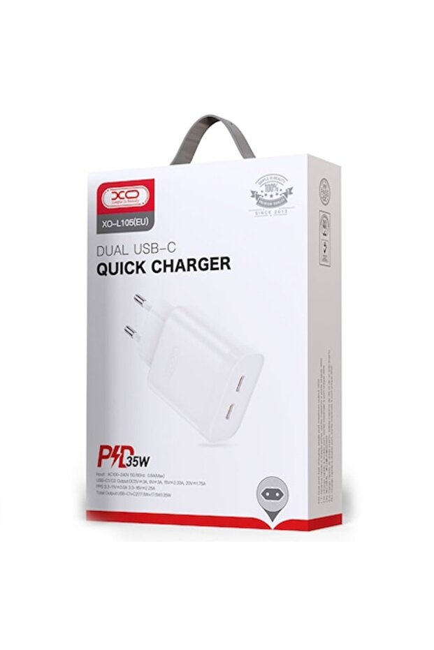 Incarcator Retea XO, 35W, 2xUSB-C, PD, WHITE - 1