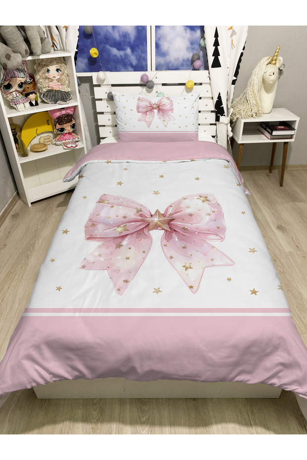 Single Person Stylish Ribbon Bow Butterfly Pattern Bedding Set