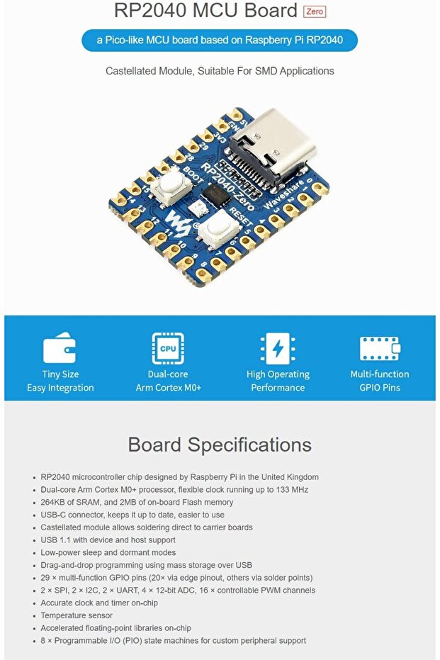 RP2040-Zero A Low-Cost High-Performance Pico-Like MCU Board Based On Raspberry Pi Microcon - 2
