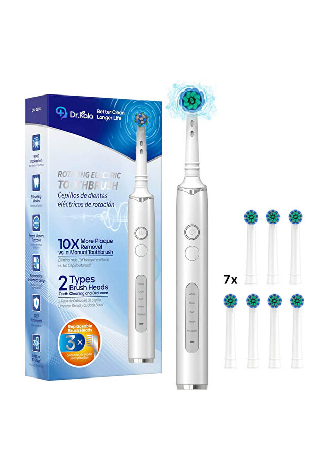 Electric Rotating Toothbrush, 8000 Pulsations/Min, 5 Cleaning Modes, 8 Heads, Smart Timer, IP - 1