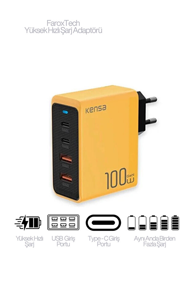 100W Süper Hızlı Şarj Adaptörü 2x Type-C 2x UsbA Toplam 4 Port | 15 Dakikada FULL Şarj ! - 2
