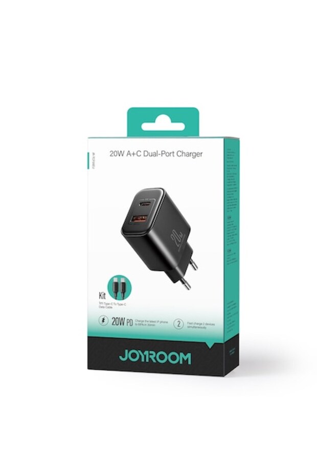 Incarcator Retea + Cablu Lightning, 20W, 1xUSB-C, 1xUSB-A, PD, QC 3.0, BLACK - 1